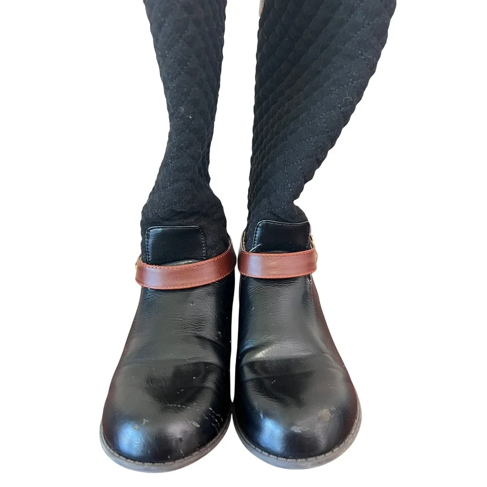 Tommy Hilfiger Girls Andrea Equine Riding‎ Boots Black Cognac Brown Size 3 PM-42
